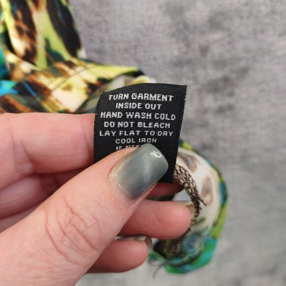 Zac & Rachel Womens Sleeveless TankTop L Green Blue Animal Print Beaded Hem Boho - Picture 9 of 11